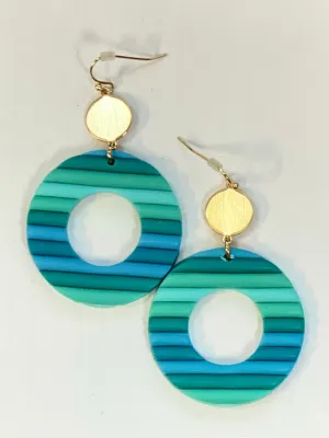 Polymer Clay Disk Earrings - Blue/Green