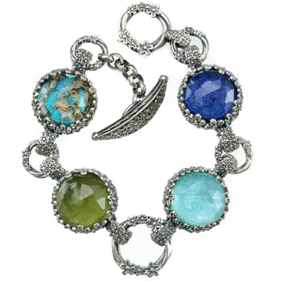 Pop Rocks Silver Flower Bezel Station Bracelet