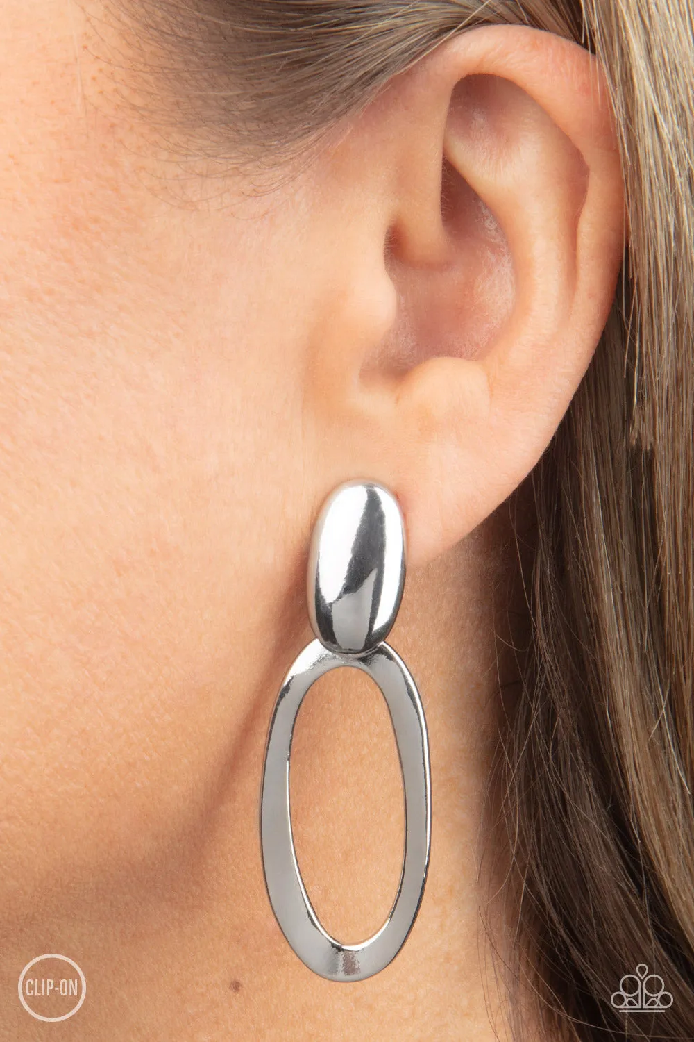 Pull OVAL! Silver Clip-On Earrings Paparazzi