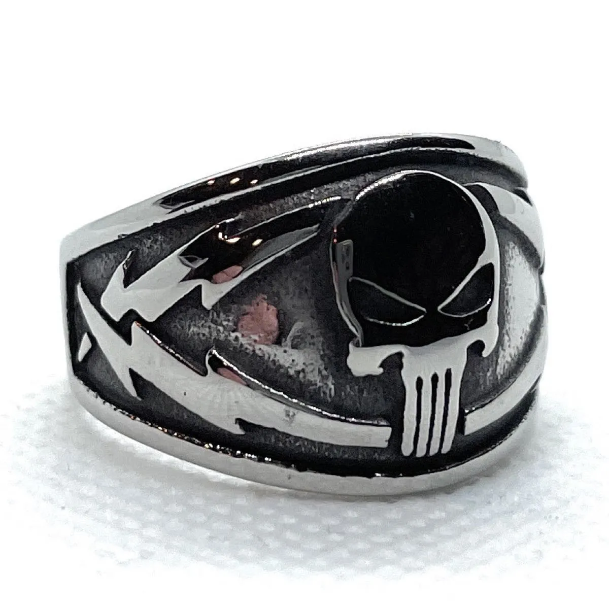 Punisher Lightening Bolt Skull Ring (#505)