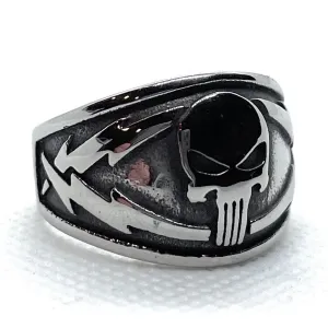 Punisher Lightening Bolt Skull Ring (#505)