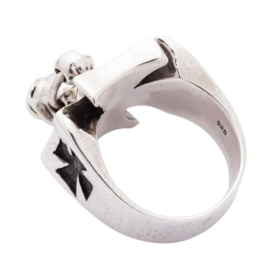 Punk Dangle Sterling Silver Cross Skull Ring