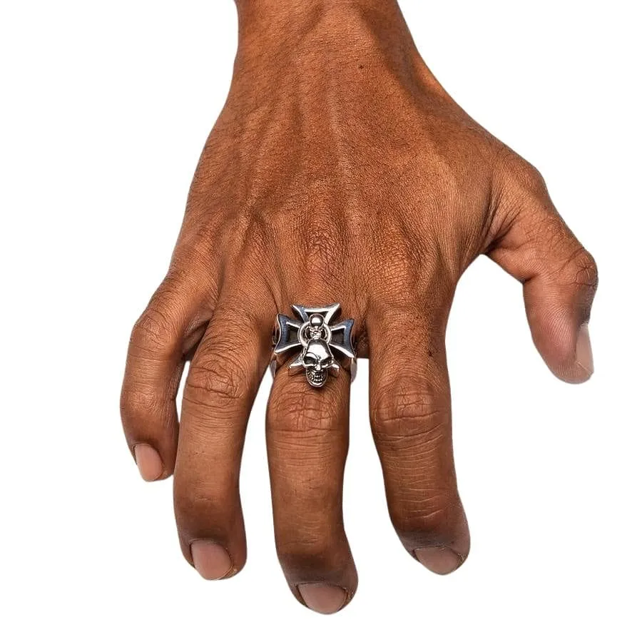 Punk Dangle Sterling Silver Cross Skull Ring