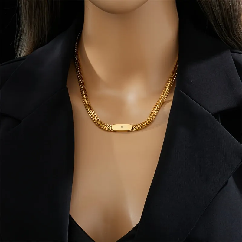 Punk Stainless Steel Golden Thick Chain Necklace
