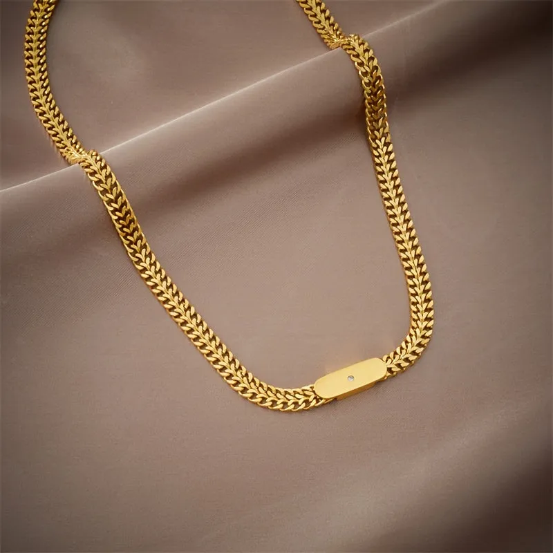 Punk Stainless Steel Golden Thick Chain Necklace