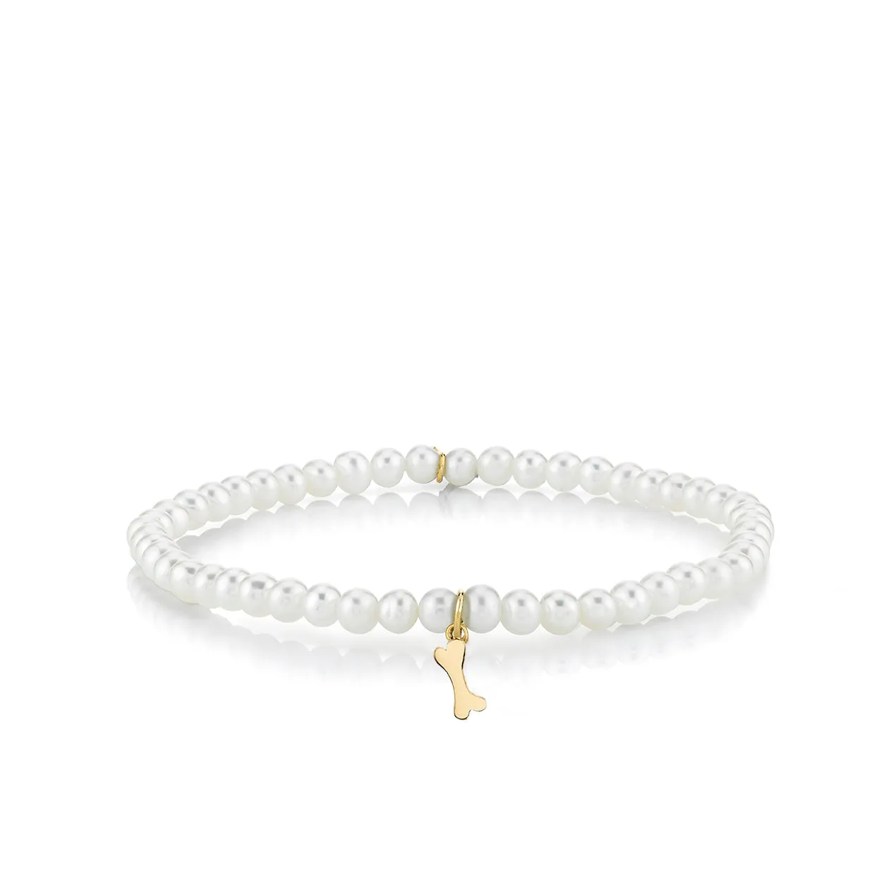 Pure Gold Tiny Dog Bone on Pearls