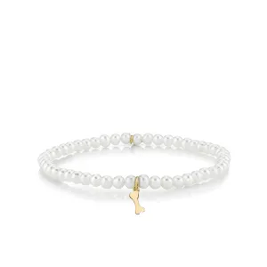 Pure Gold Tiny Dog Bone on Pearls