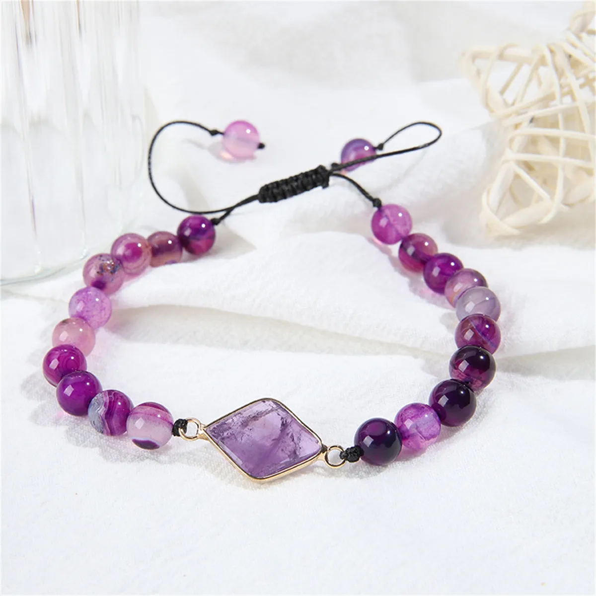 Purple Quartz & 18K Gold-Plated Rhombus Adjustable Charm Bracelet