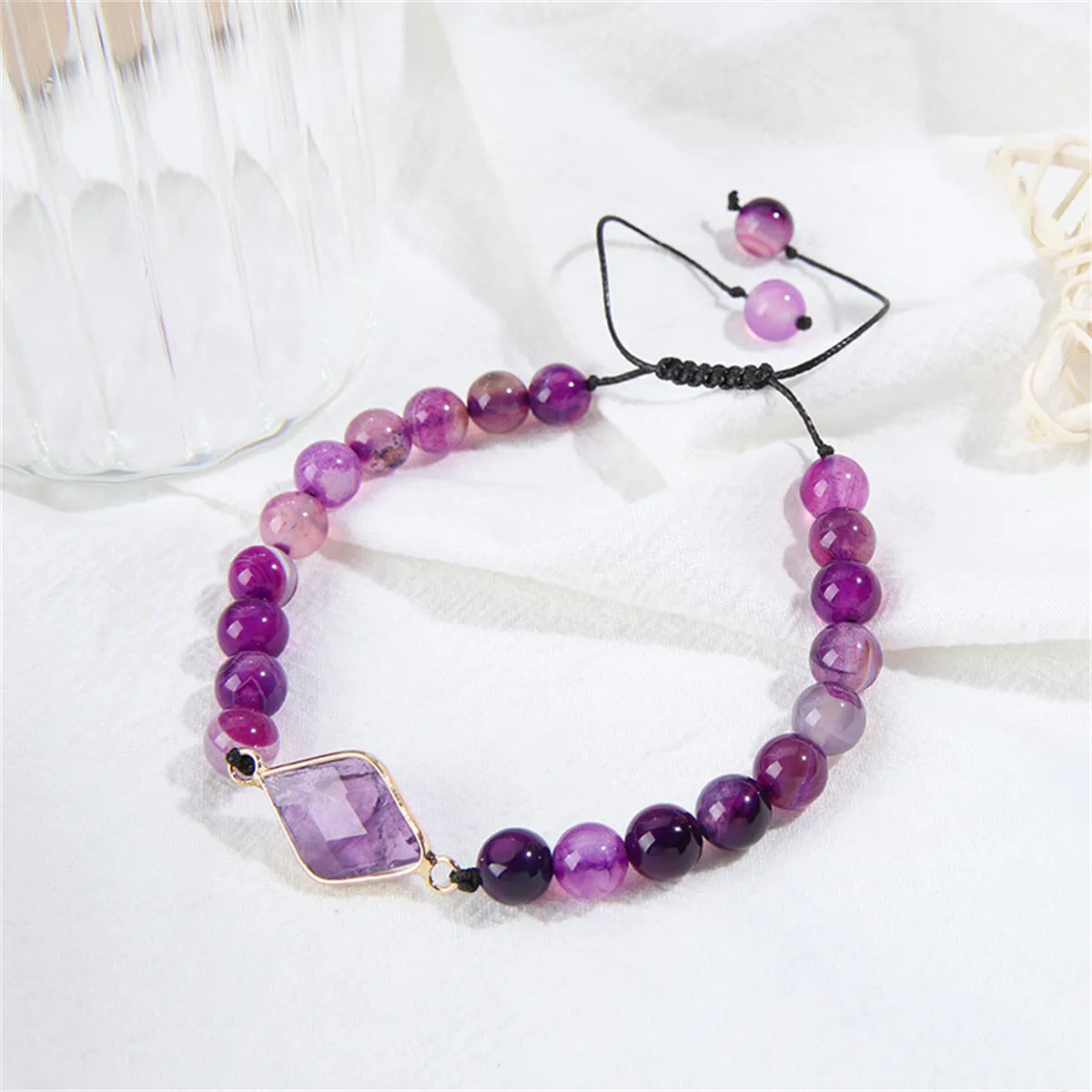 Purple Quartz & 18K Gold-Plated Rhombus Adjustable Charm Bracelet