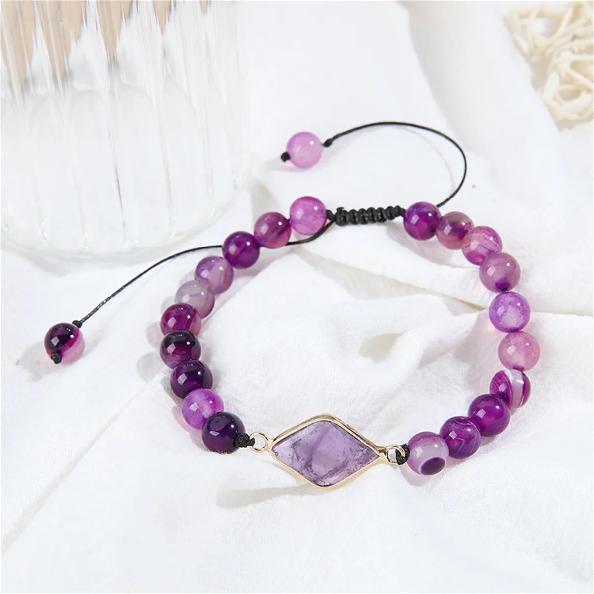 Purple Quartz & 18K Gold-Plated Rhombus Adjustable Charm Bracelet