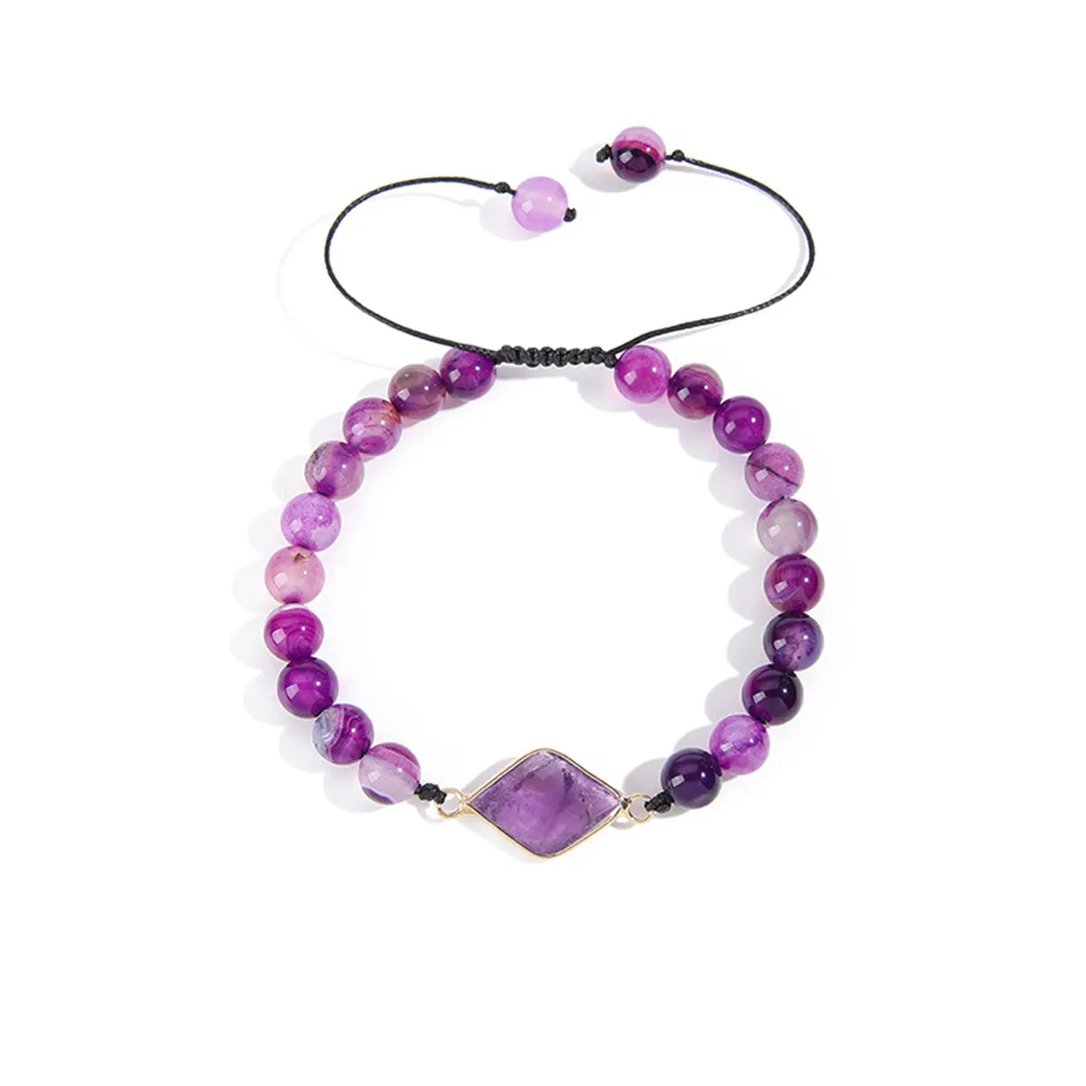 Purple Quartz & 18K Gold-Plated Rhombus Adjustable Charm Bracelet