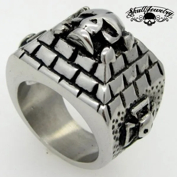 'Pyramid of Skulls' Stainless Steel Skull Ring (#256)
