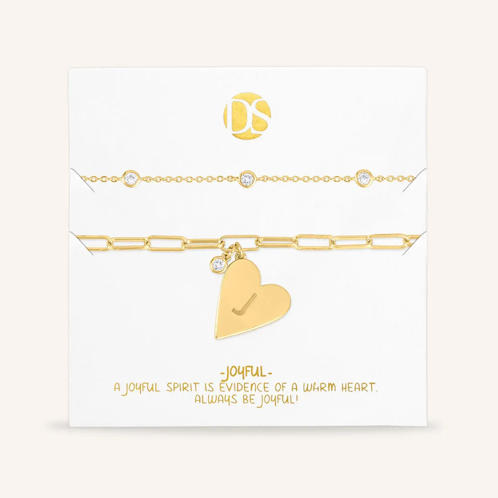 "Initial This" Set of Two Initial Heart & Stationed Layering Bracelets