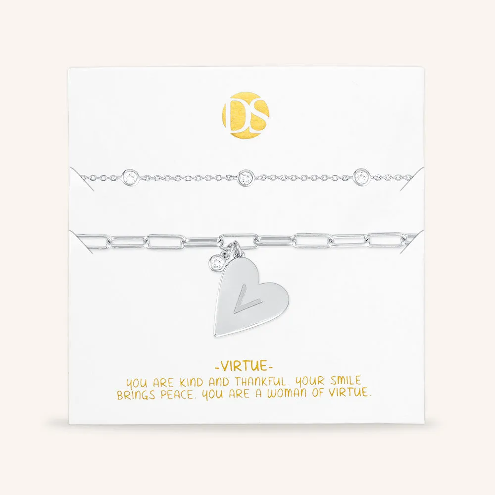 "Initial This" Set of Two Initial Heart & Stationed Layering Bracelets