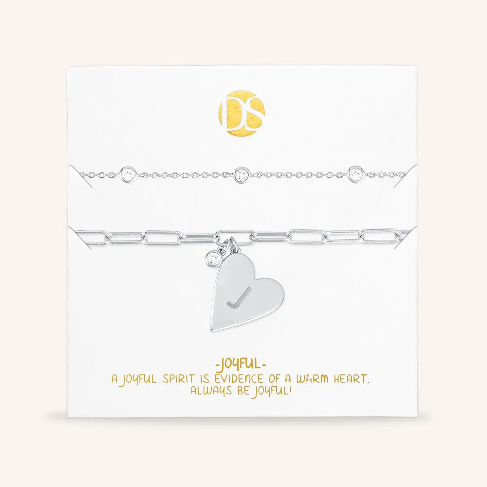 "Initial This" Set of Two Initial Heart & Stationed Layering Bracelets