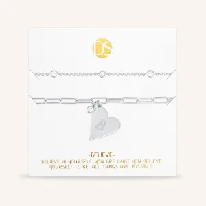 "Initial This" Set of Two Initial Heart & Stationed Layering Bracelets