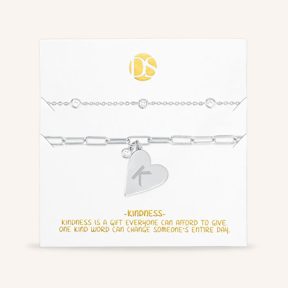 "Initial This" Set of Two Initial Heart & Stationed Layering Bracelets