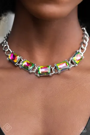 Radiating Review - Multi - Oil Spill Emerald Cut Gem Paparazzi Short Necklace - June 2023 Magnificent Musings