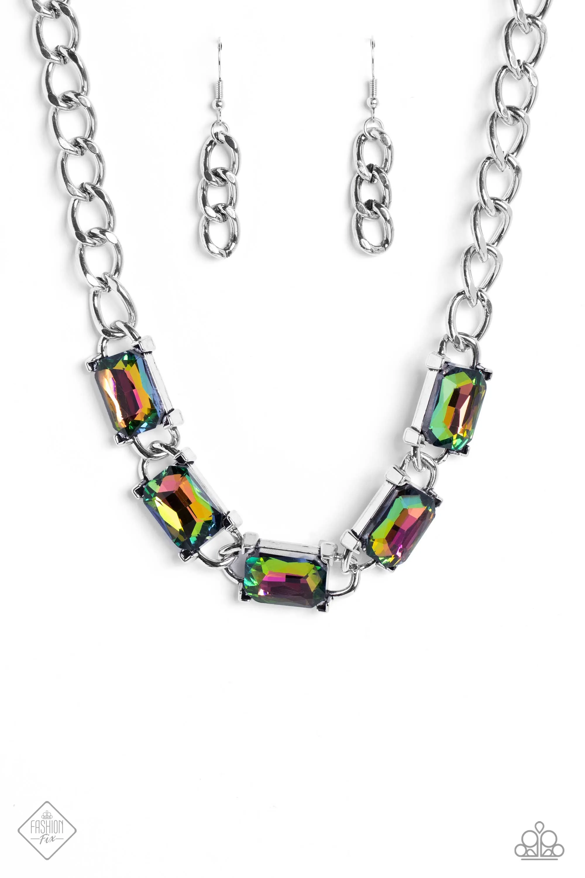 Radiating Review - Multi - Oil Spill Emerald Cut Gem Paparazzi Short Necklace - June 2023 Magnificent Musings