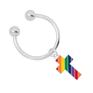 Rainbow Striped Cross Horsehoe Key Chains