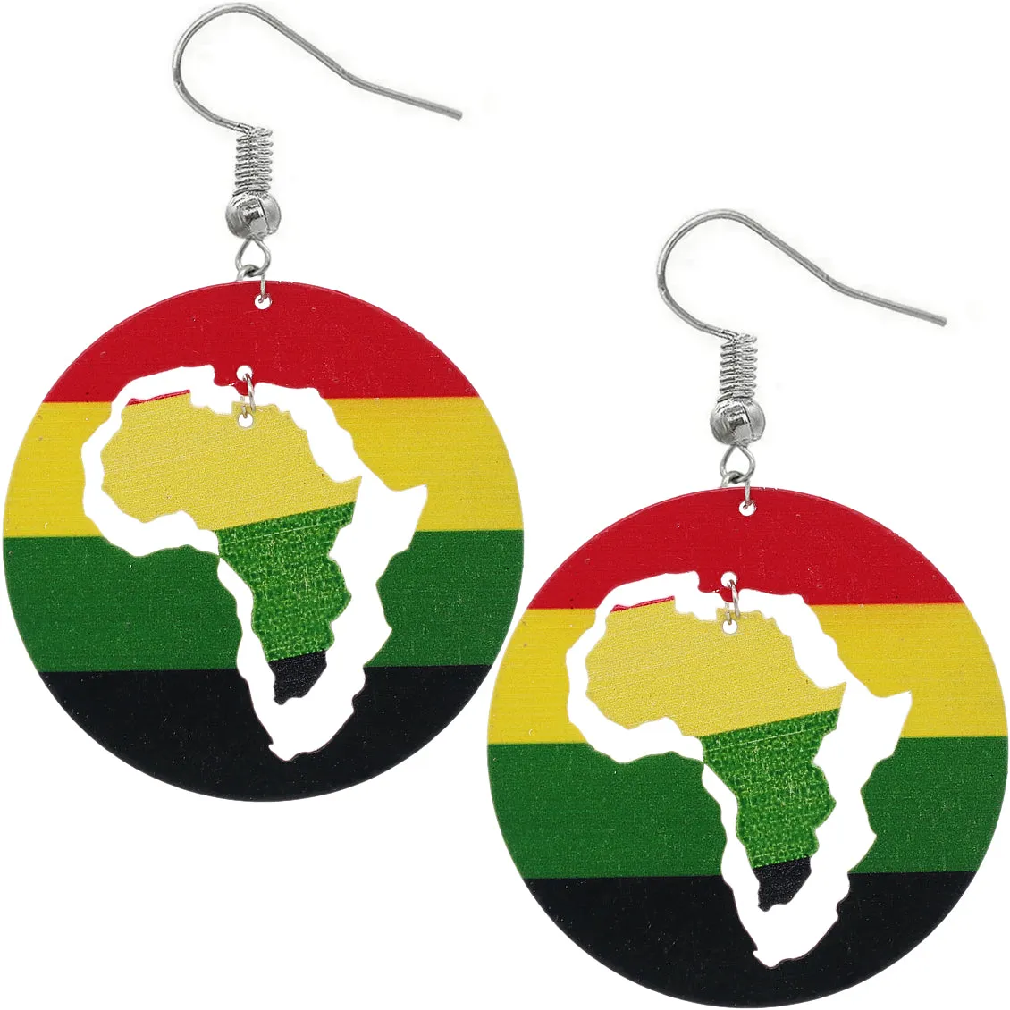 Rasta Africa Map Round Wooden Earrings