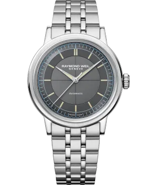 Raymond Weil Millesime Automatic Central Seconds on bracelet Anthracite Sector Dial Watch, 39 mm