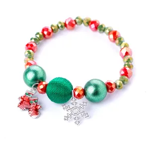 Red Acrylic & Silver-Plated Beaded Mittens Snowflake Stretch Bracelet