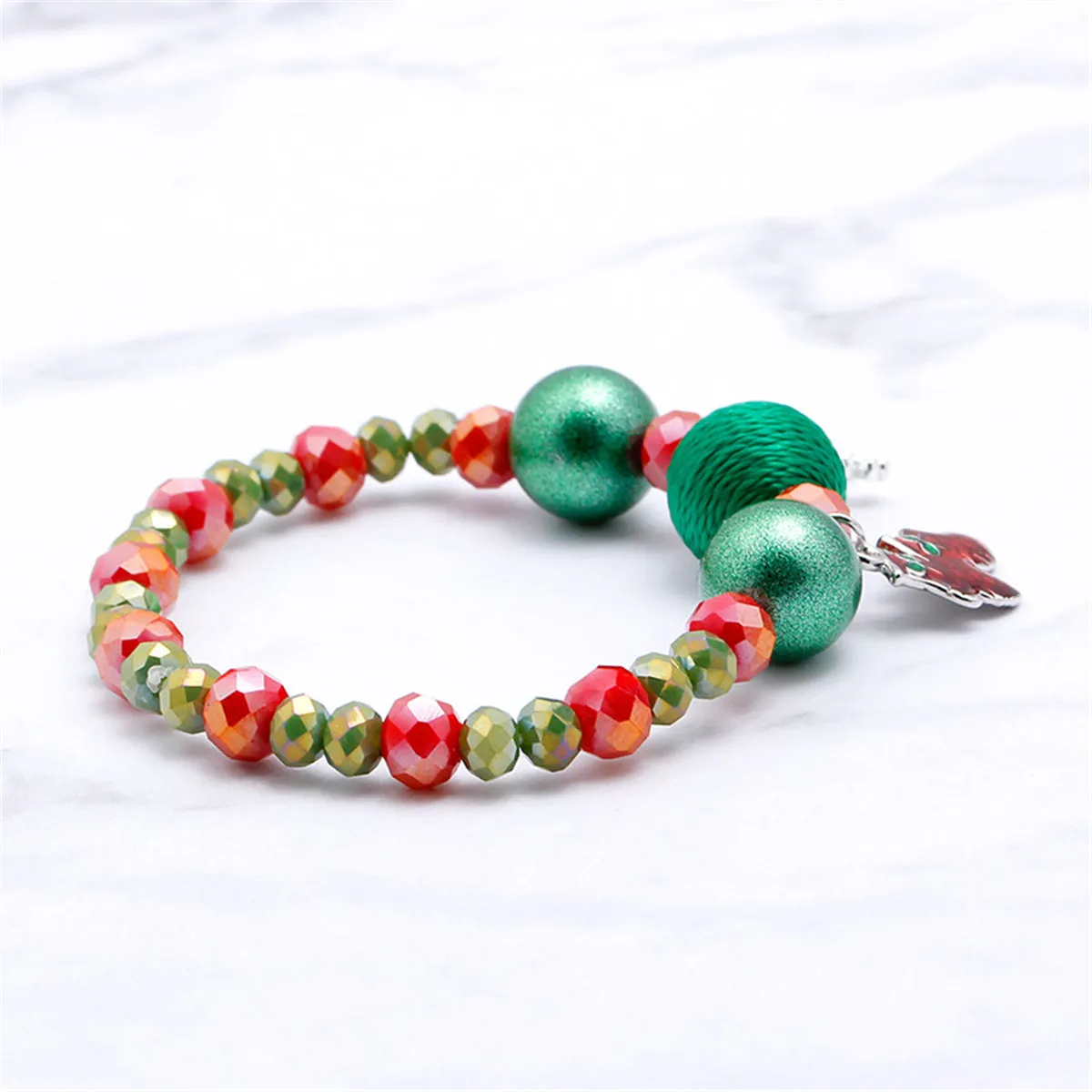 Red Acrylic & Silver-Plated Beaded Mittens Snowflake Stretch Bracelet