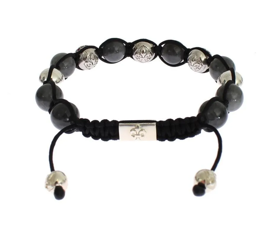 Red CZ Gray Agate 925 Silver Bracelet