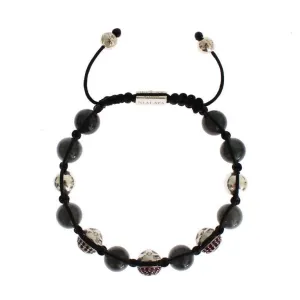 Red CZ Gray Agate 925 Silver Bracelet