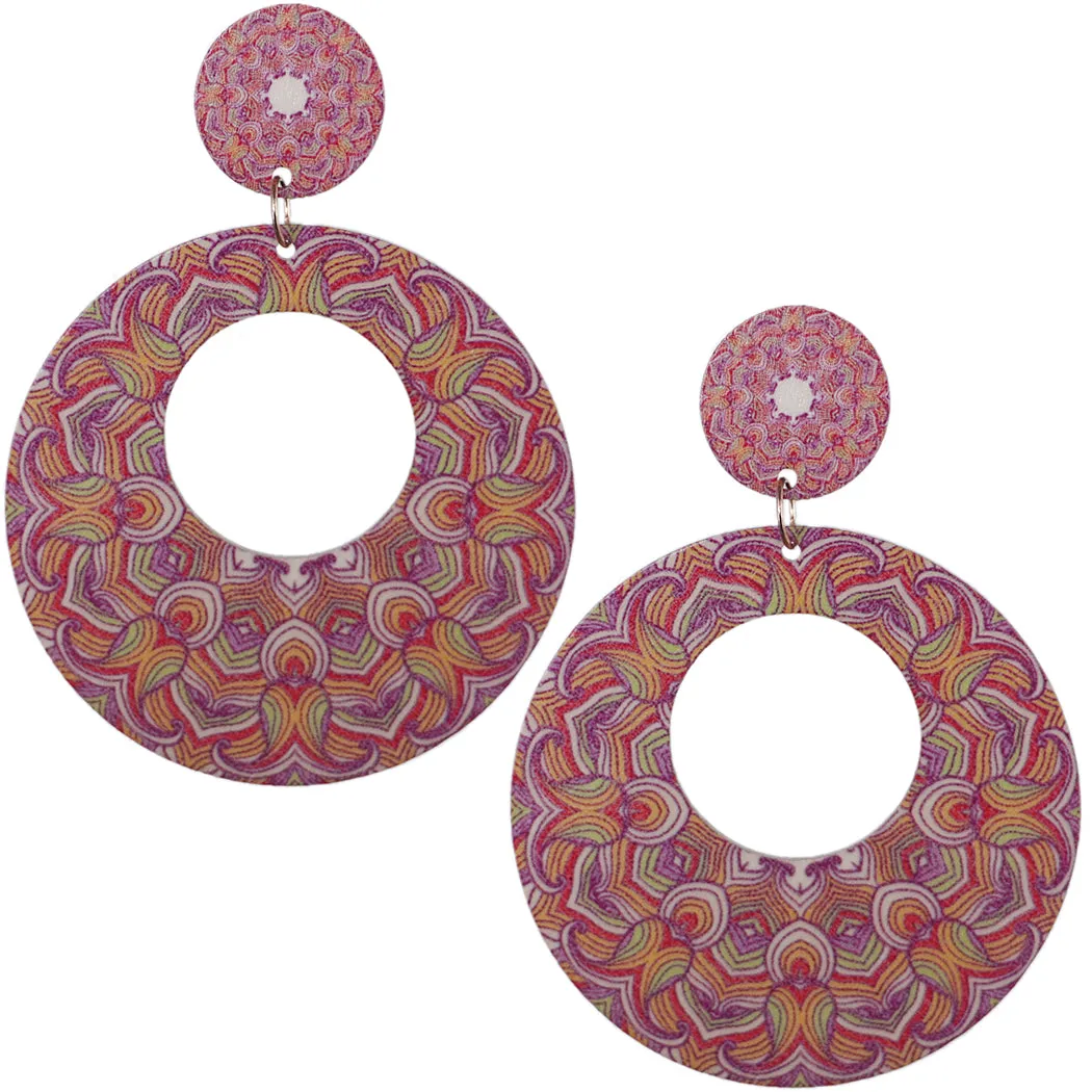 Red Multicolor Kaleidoscope Pattern Earrings