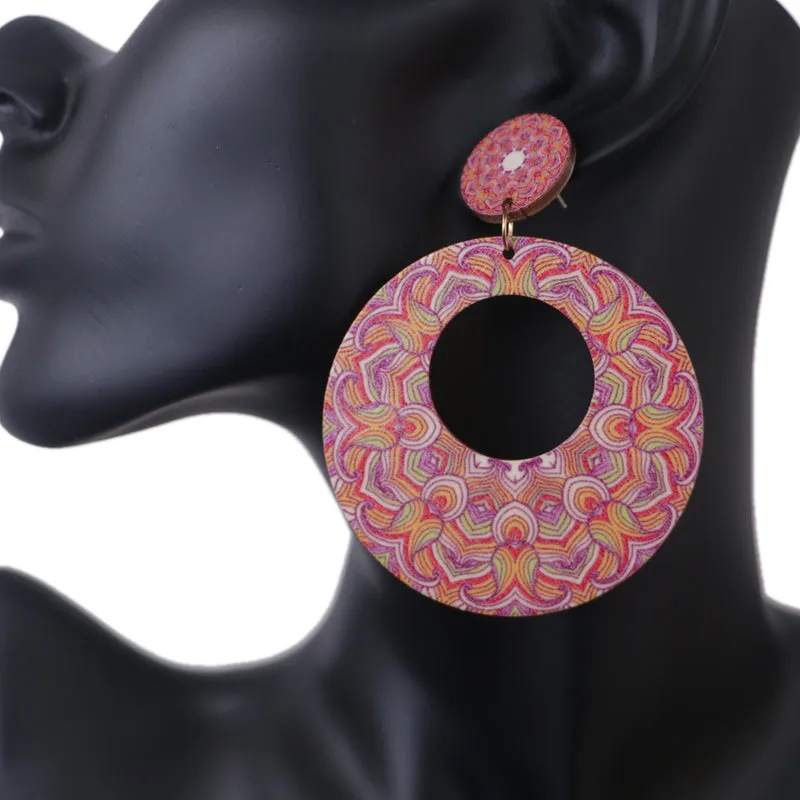 Red Multicolor Kaleidoscope Pattern Earrings