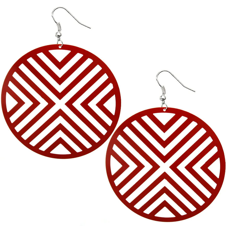Red Oversized Cutout Round Earrings