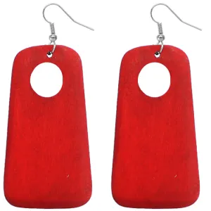 Red Wooden Circular Cutout Drop Earrings