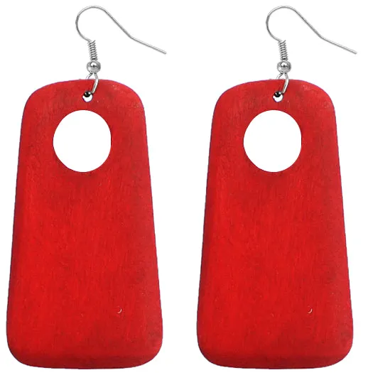 Red Wooden Circular Cutout Drop Earrings