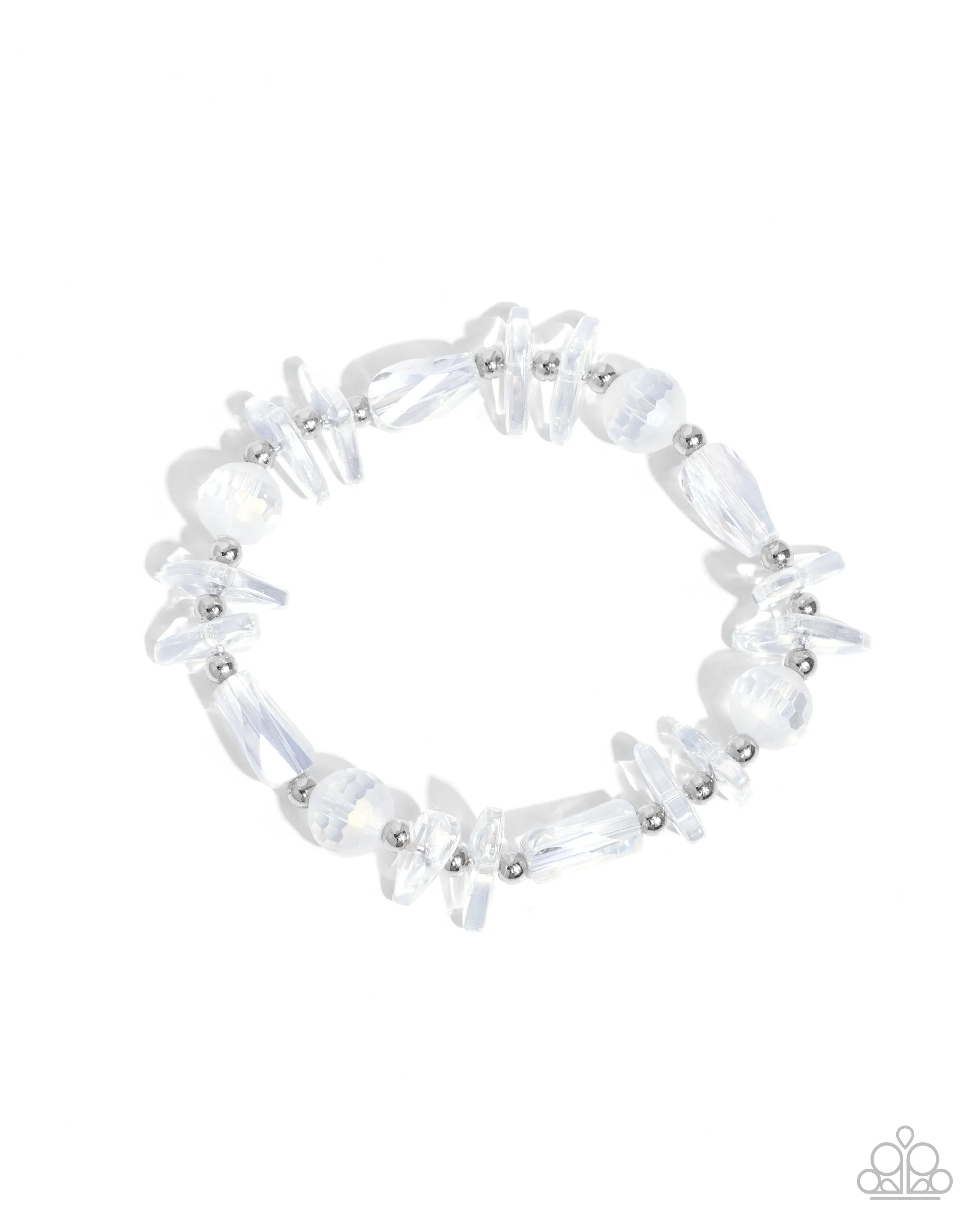 Reflective Ritardando - White - Iridescent and Silver Bead Paparazzi Stretchy Bracelet