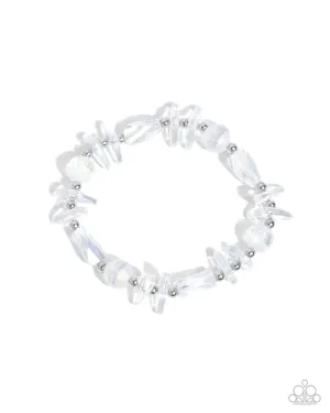 Reflective Ritardando - White - Iridescent and Silver Bead Paparazzi Stretchy Bracelet