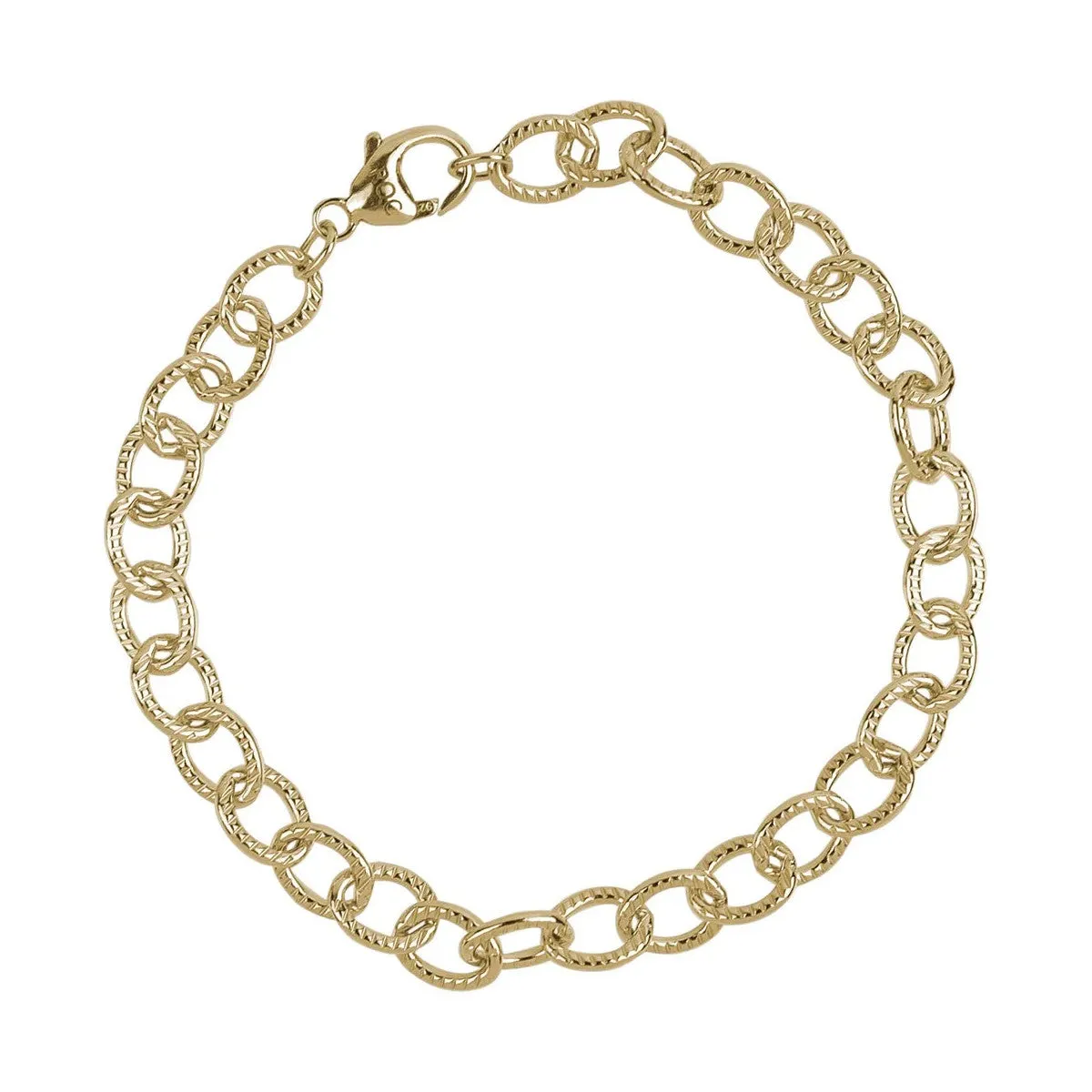 Rembrandt Charms Sterling Silver Rhodium or Gold Plated Cable Link Charm Bracelet