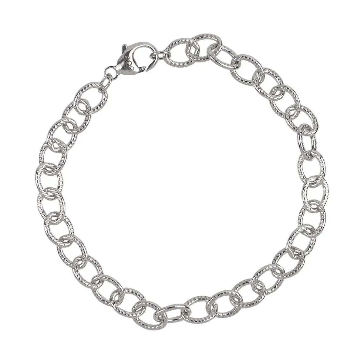 Rembrandt Charms Sterling Silver Rhodium or Gold Plated Cable Link Charm Bracelet