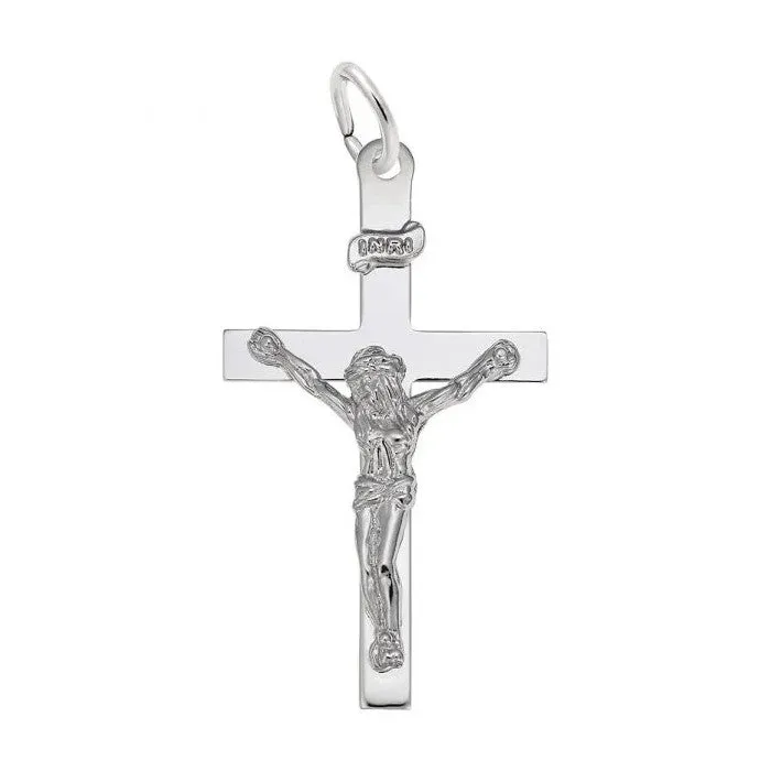 Rembrandt Charms Sterling Silver Rhodium Plated Crucifix Pendant