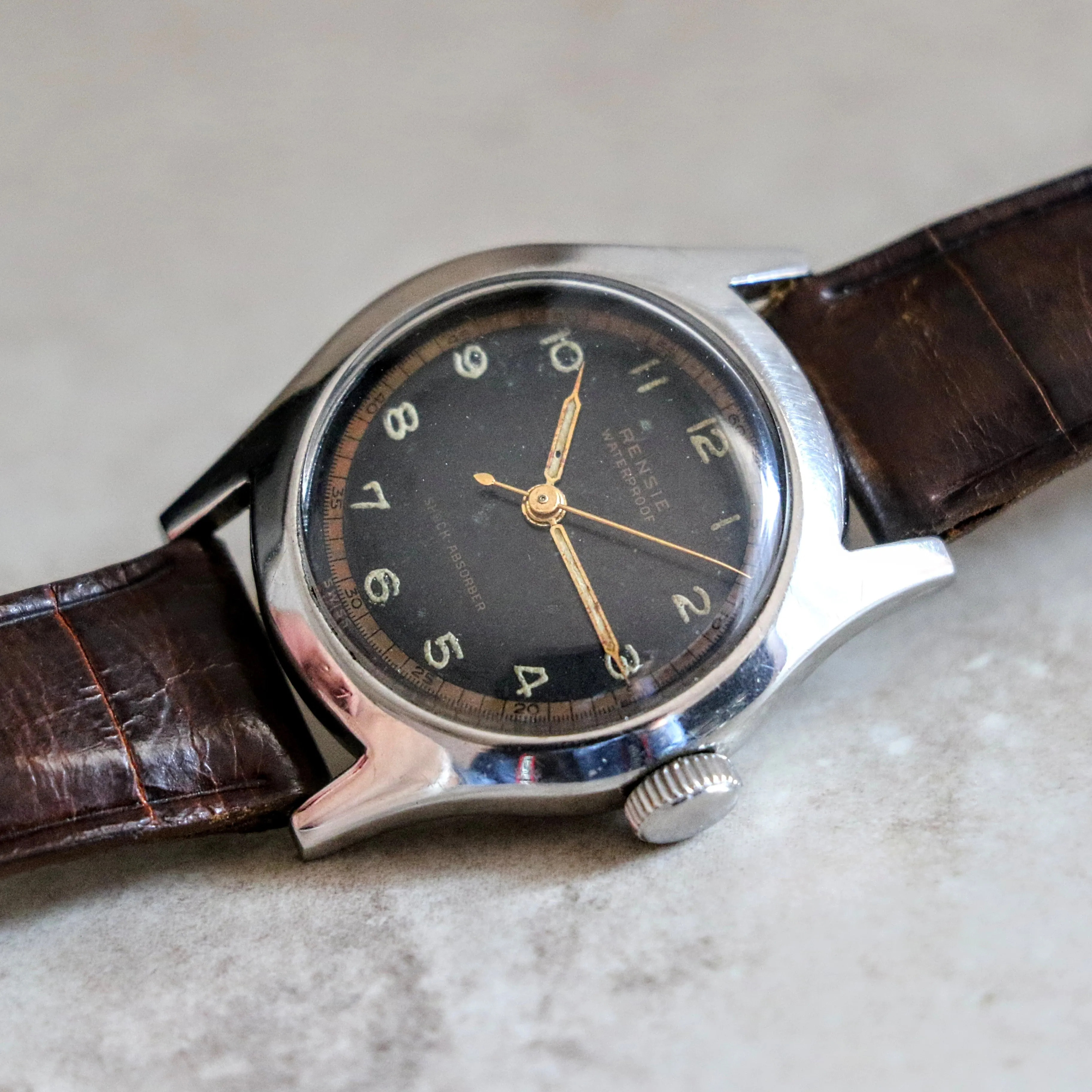 RENSIE Bumper Automatic Wristwatch by A. Raymond LTD. 17 Jewels Military Style Watch