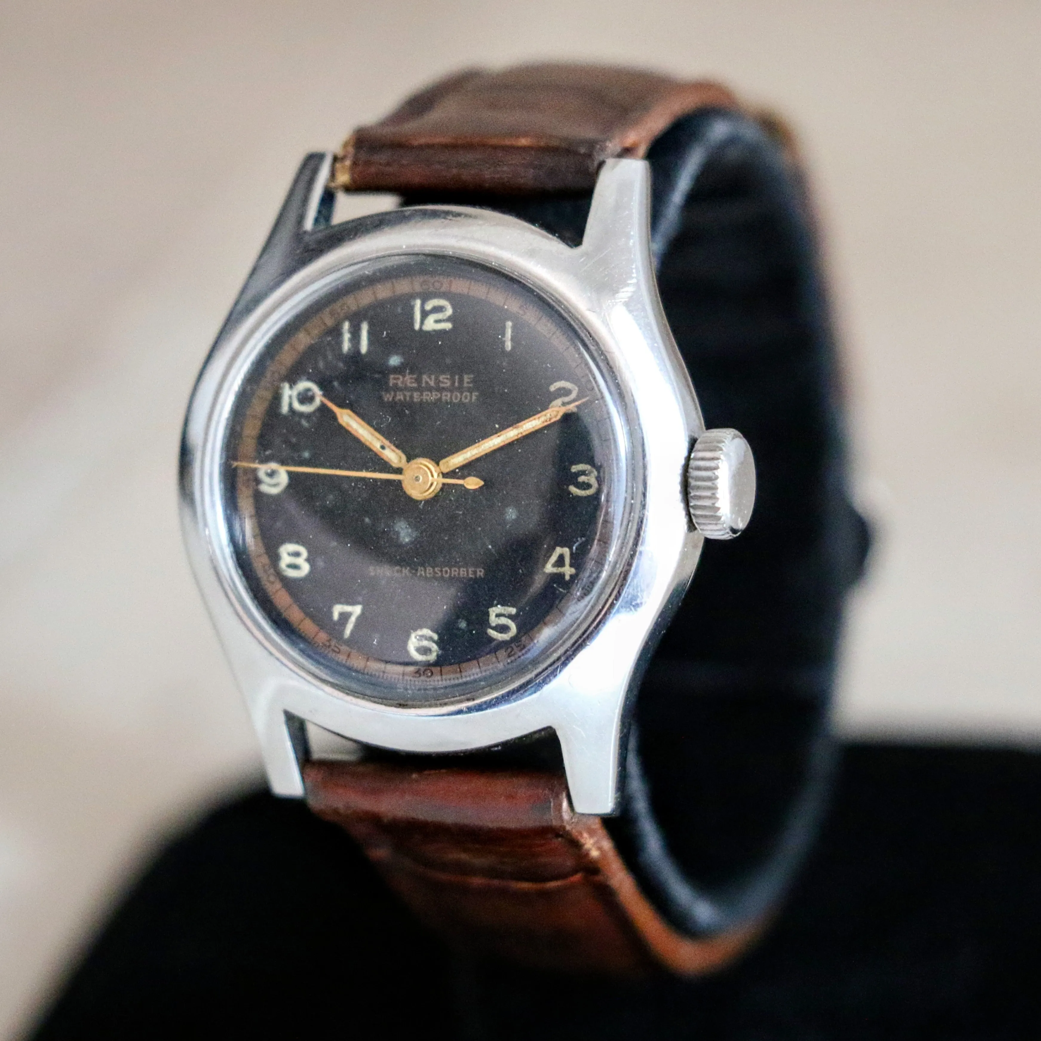 RENSIE Bumper Automatic Wristwatch by A. Raymond LTD. 17 Jewels Military Style Watch