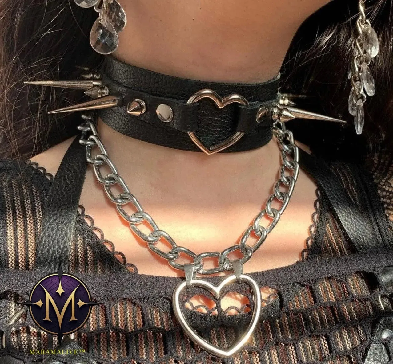Retro Alloy Thick Chain Peach Heart Exaggerated Design Punk Necklace