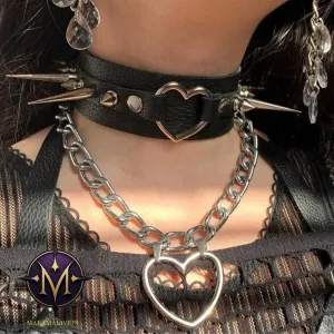 Retro Alloy Thick Chain Peach Heart Exaggerated Design Punk Necklace