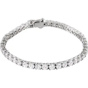 Rhodium-Plated Sterling Silver 3 mm Round Cubic Zirconia Line 7" Bracelet
