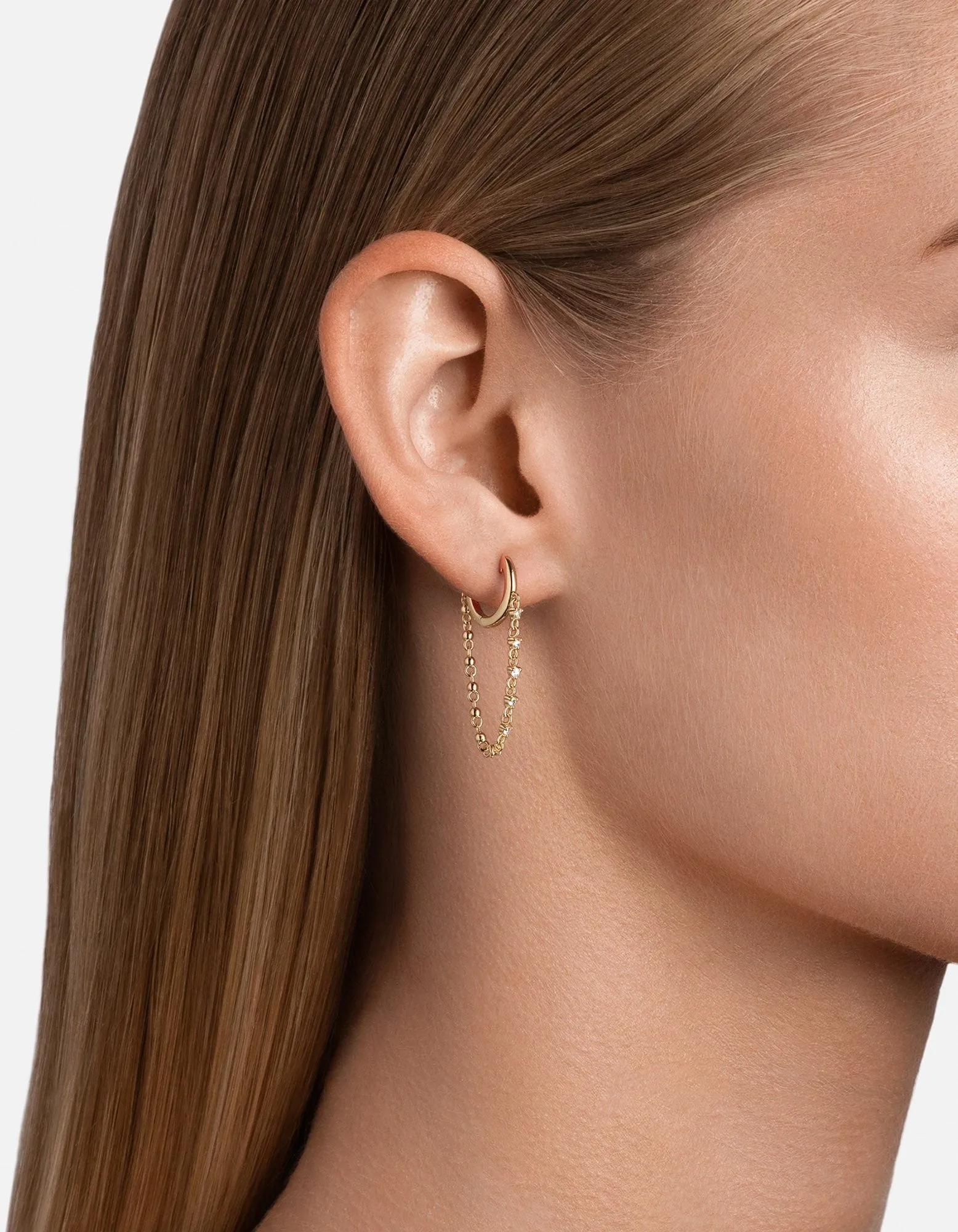 Rian Chain Earrings, Gold Vermeil/Topaz