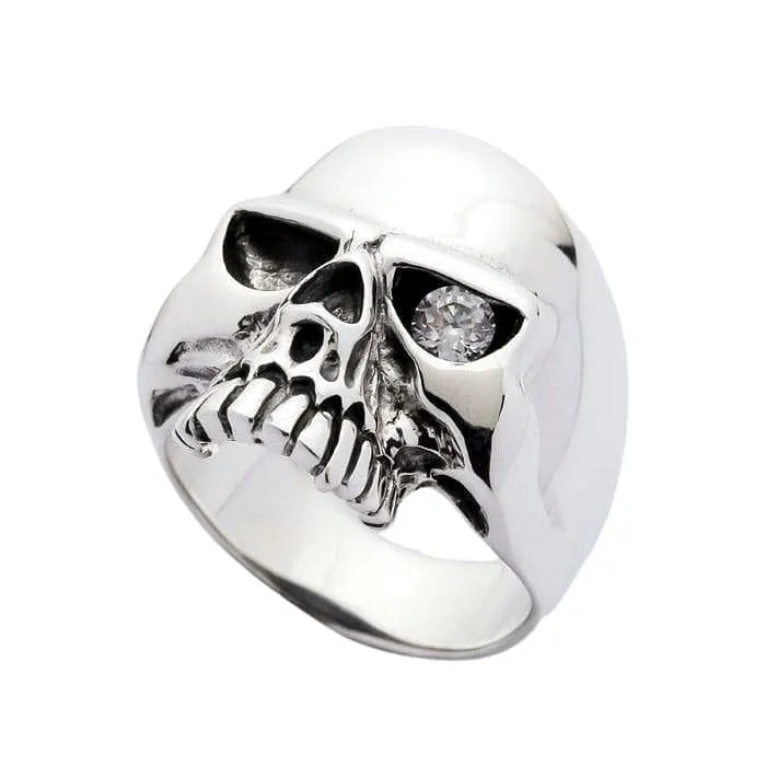 Rock Diamond Eye Sterling Silver Skull Ring
