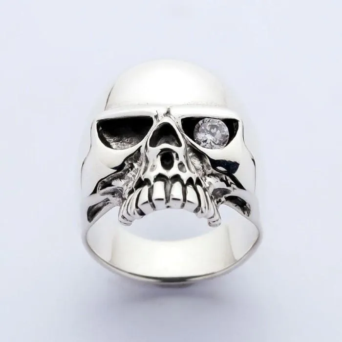 Rock Diamond Eye Sterling Silver Skull Ring