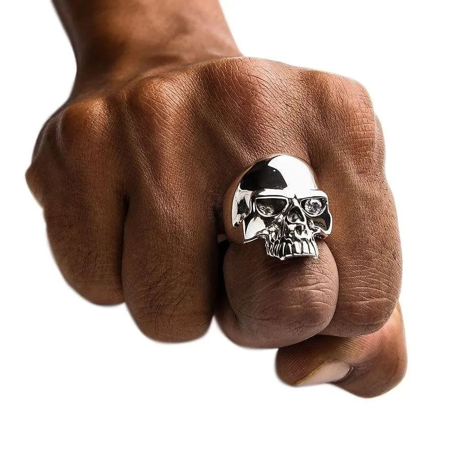 Rock Diamond Eye Sterling Silver Skull Ring