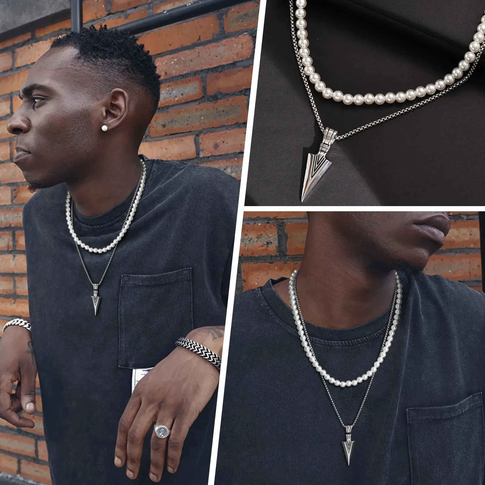 Rock Punk Stainless Steel Arrowhead Primal Necklaces for Men